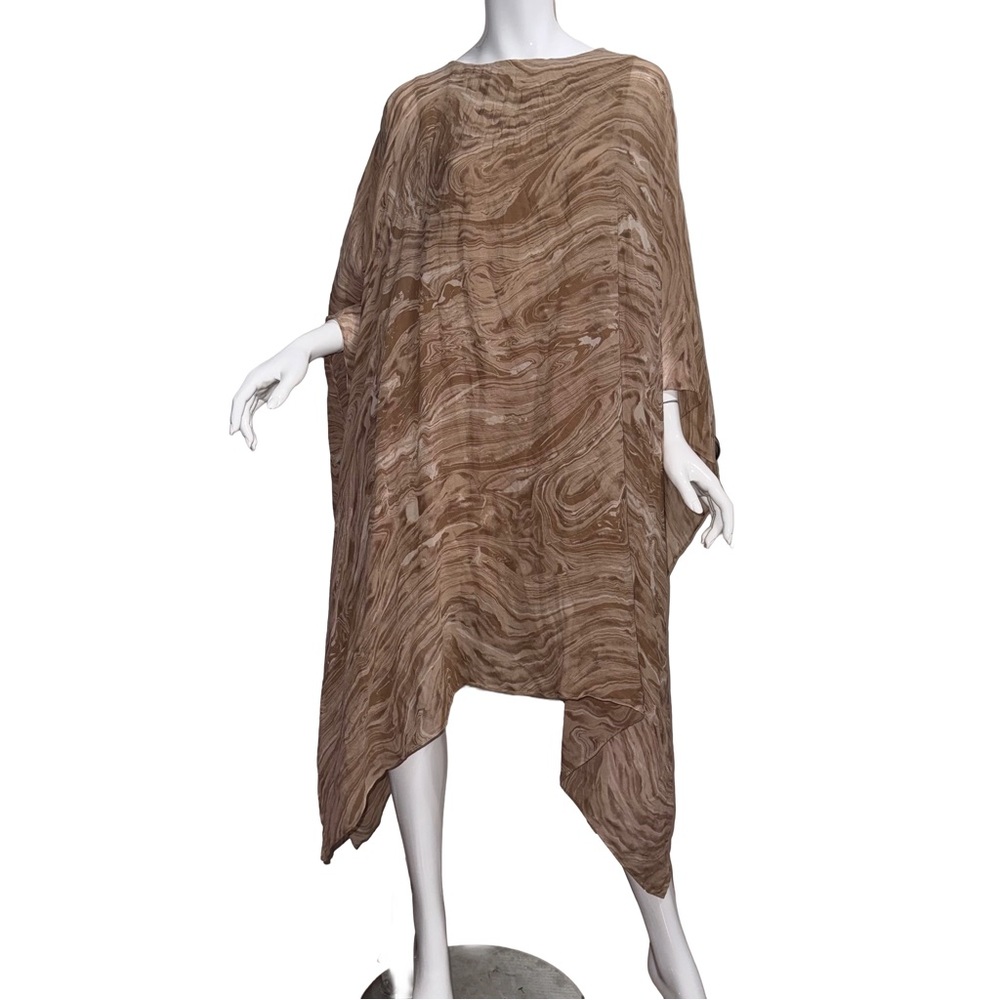 Michael Kors Collection Resort 2009 Brown Silk Marbled Kaftan Asymmetric Dress